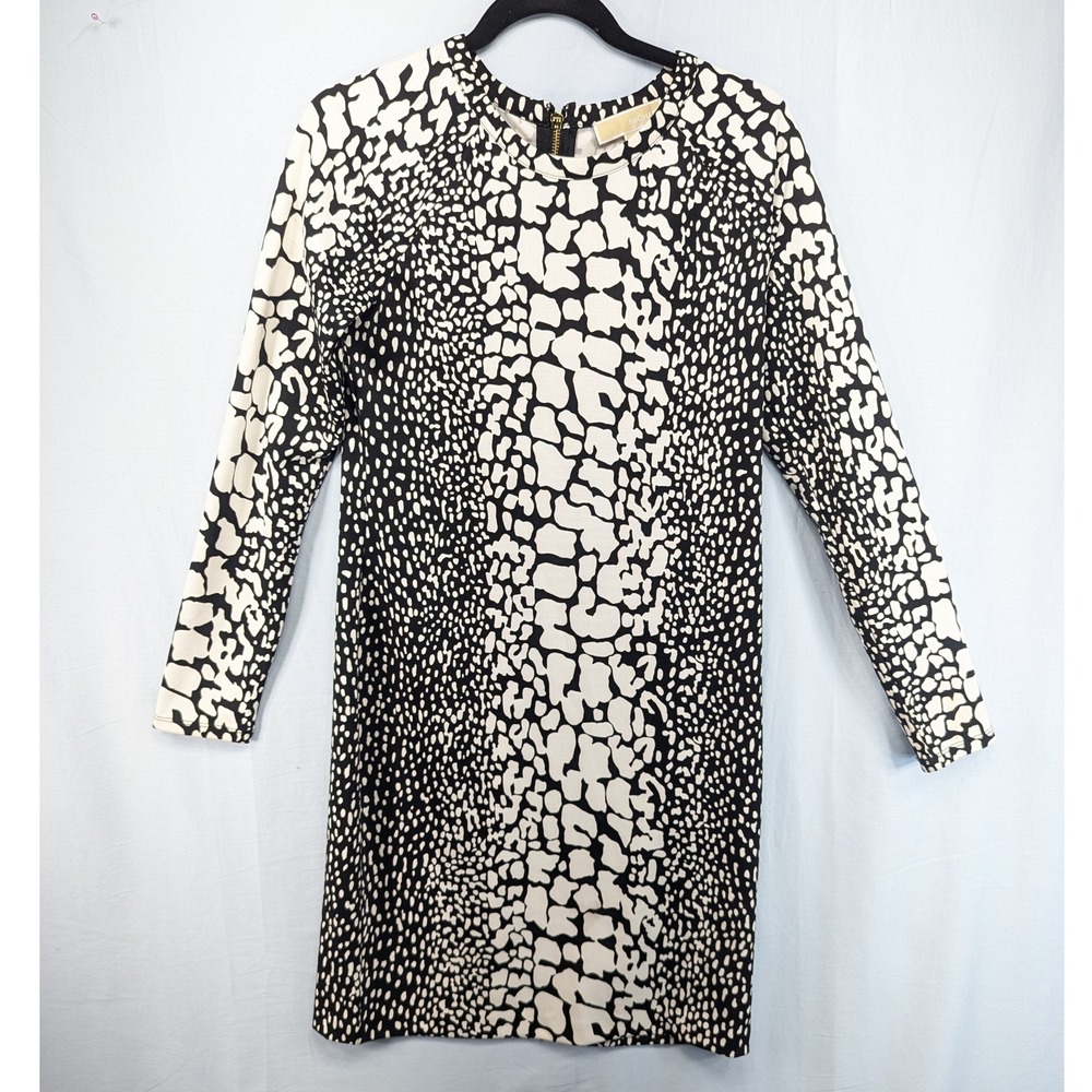 MICHAEL Michael Kors Black White Snake Print Long Sleeve Zipper Dress Size M